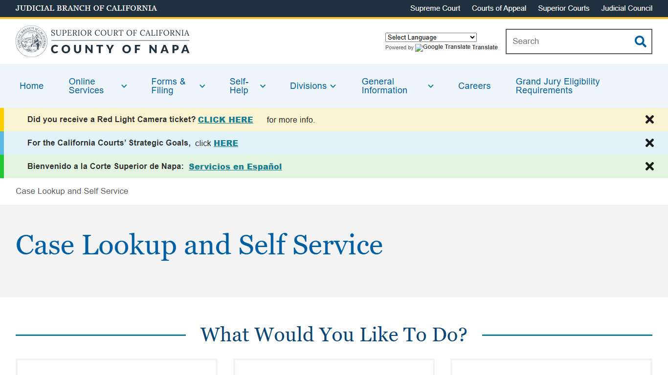 Case Lookup and Self Service | Superior Court of California | County of Napa